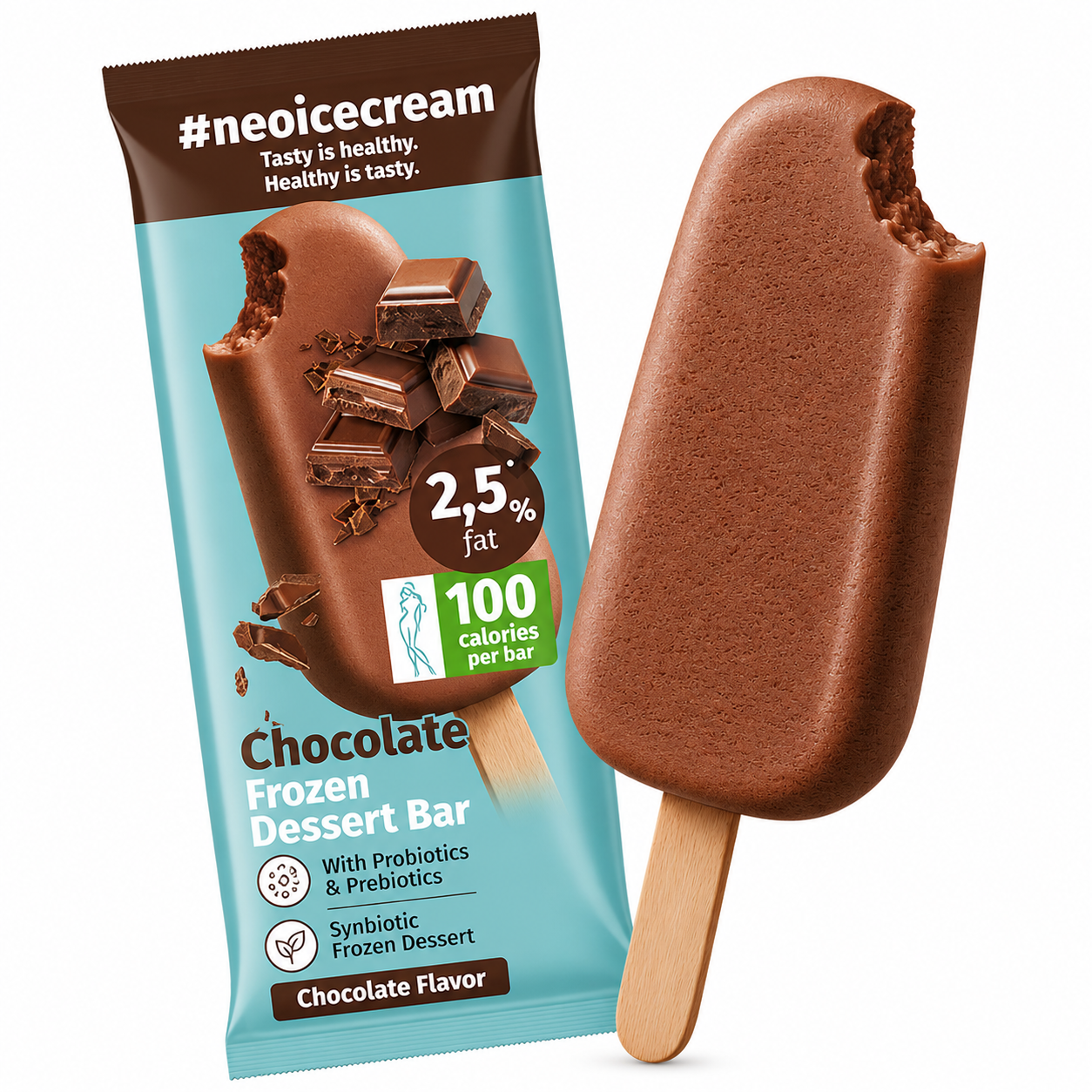 Chocolate #neoicecream frozen dessert bar, 100 kcal